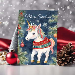Tarjeta Festividades Navidades unicornio saludo de vacacio