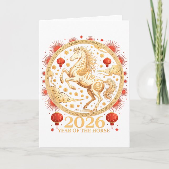 Tarjeta Festivo 2026 Año del Caballo Lunar Chica Zodiaco C (Anverso)