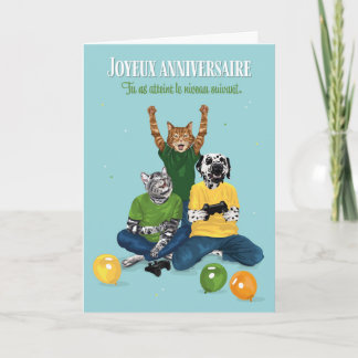 Tarjeta Fête d'anweeaire jeu vidéo Dalmatiens et chats