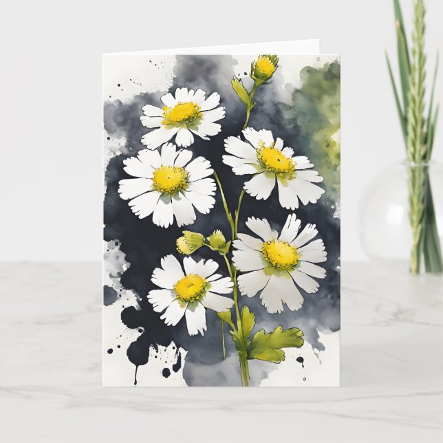 Tarjeta Feverfew - Flores de acuarela (Anverso)