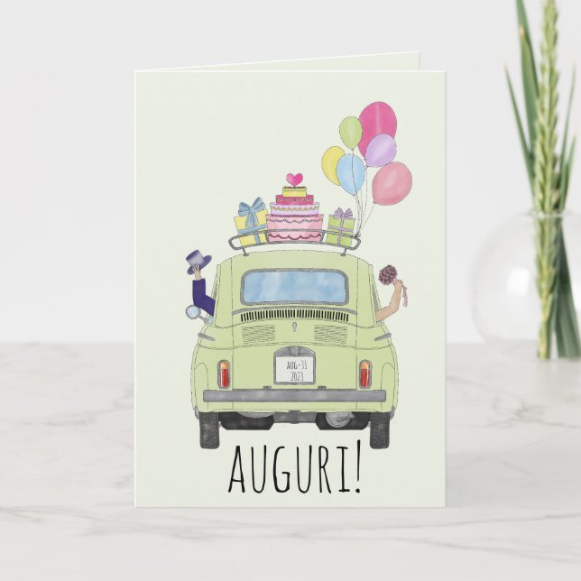 Tarjeta Fiat 500 del Día de la Boda de Auguri en Italia (Anverso)