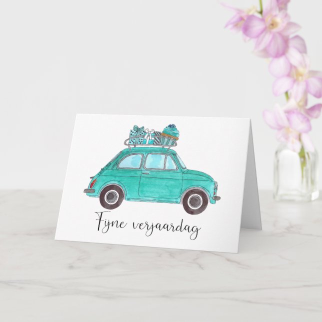 Tarjeta Fiat retro de cumpleaños 500 (Orquídea)