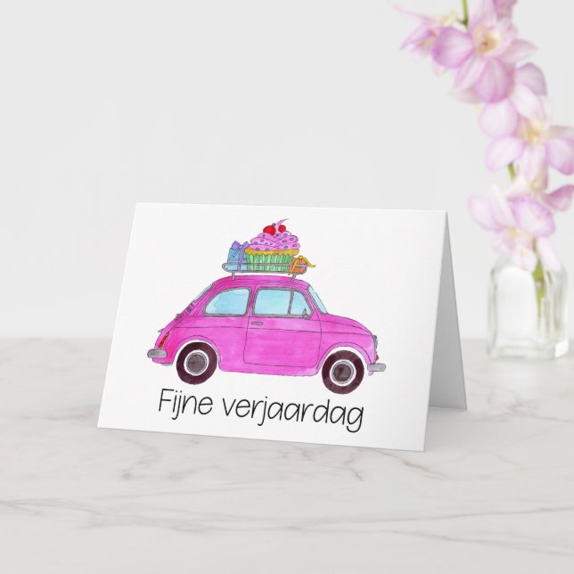 Tarjeta Fiat retro de cumpleaños 500 (Orquídea)