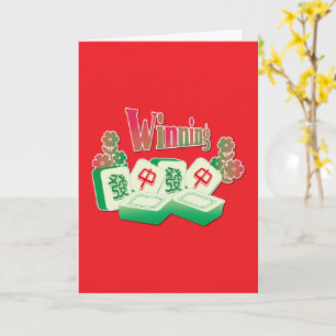 Tarjeta Fichas de Mahjong de la Fortuna Flores Rojas y Ver