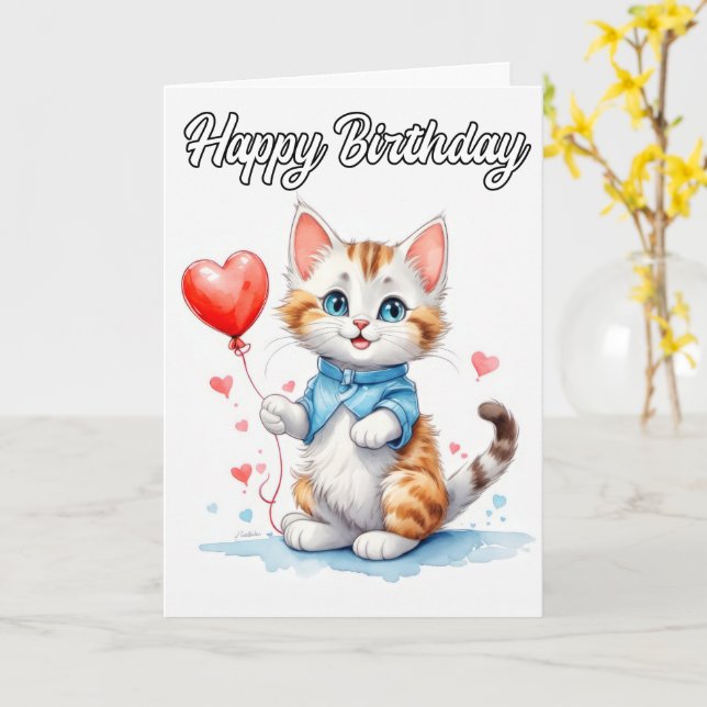 Tarjeta Fiesta Animal Kitty Cat Feliz cumpleaños (flor amarilla)
