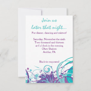 Tarjeta Fiesta AQUA SWIRLS & STARS Bat Mitzvah