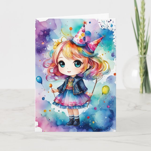 Tarjeta Fiesta arcoiris Magia - Cumpleaños Personalizable (Anverso)