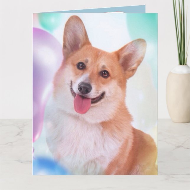 Tarjeta Fiesta Balloon Corgi (Anverso)