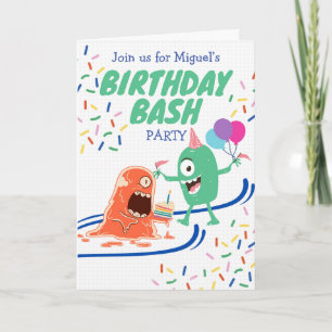 Tarjeta Fiesta Bash de Cumpleaños con Monstruos Graciosos