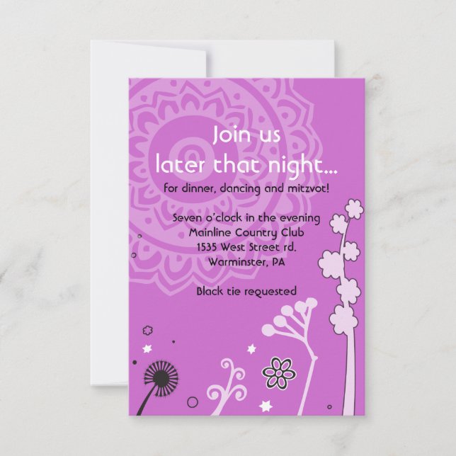 Tarjeta Fiesta Bat Mitzvah BOLD & BAUTIFUL FLORAL (Anverso)