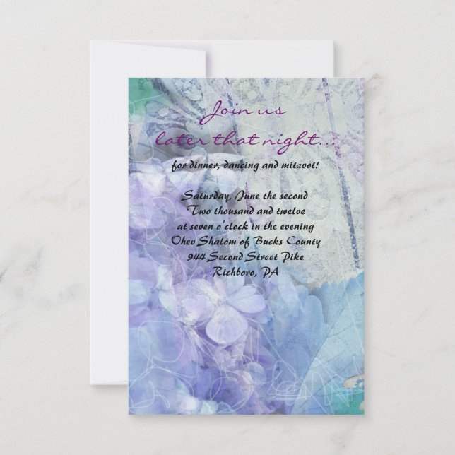 Tarjeta Fiesta BLUE HYDRANGEA & DRAGONFLY Bat Mitz (Anverso)