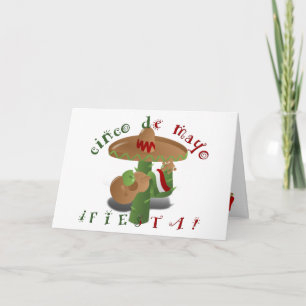 Tarjeta Fiesta Cactus con guitarra y pimientos bailarines