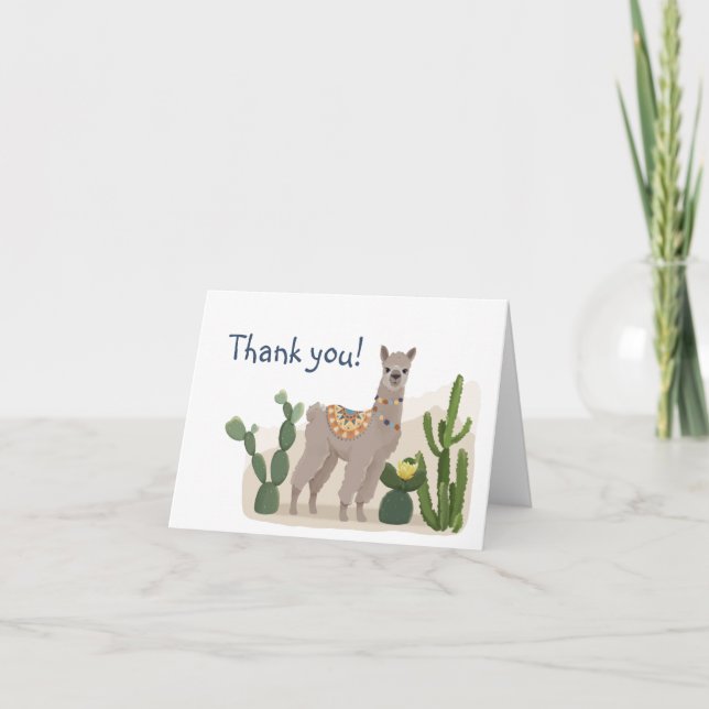 Tarjeta Fiesta Cactus Llama Baby Shower Gracias (Anverso)