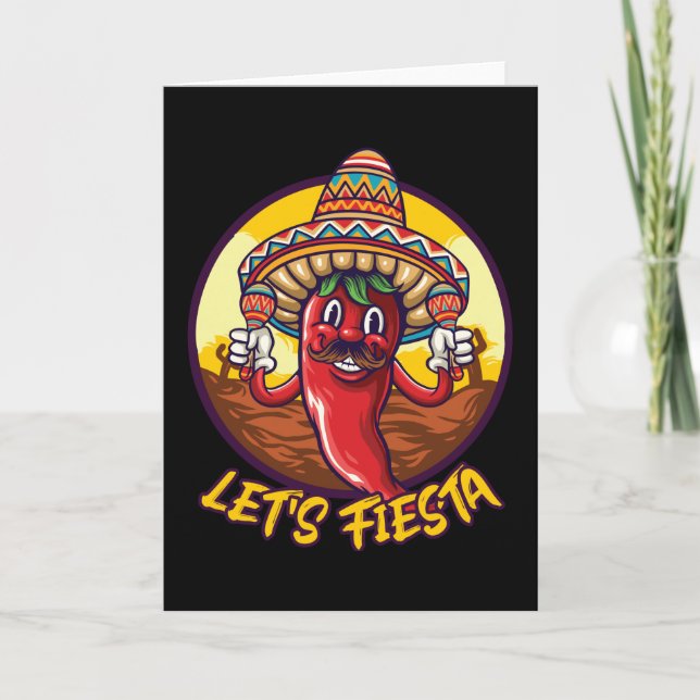 Tarjeta Fiesta Chili Sombrero Rattles México (Anverso)