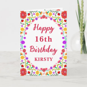 Tarjeta Fiesta Colorida Marco Floral Mexicano Cumpleaños 1