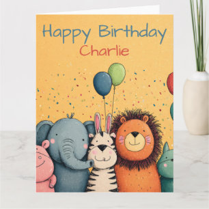 Tarjeta Fiesta de adorables animales del zoológico con glo