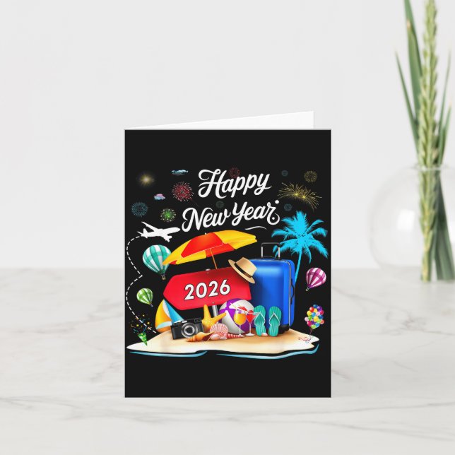 Tarjeta Fiesta de Año Nuevo 2026 Vacaciones familiares a j (Anverso)