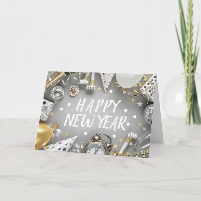 Tarjeta Fiesta de Año Nuevo Gold Clipart (Anverso)