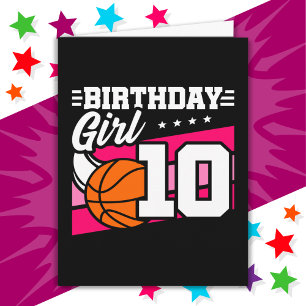 Tarjeta fiesta de baloncesto de 10 años Chica de cumpleaño