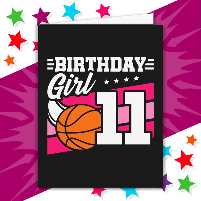 Tarjeta fiesta de baloncesto de 11 años Chica de cumpleaño (Subido por el creador)