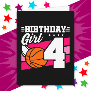 Tarjeta fiesta de baloncesto de 4 años Chica de cumpleaños