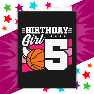 Tarjeta fiesta de baloncesto de 5 años Chica de cumpleaños