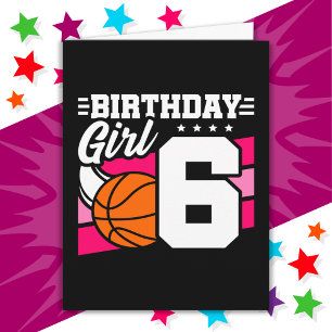 Tarjeta fiesta de baloncesto de 6 años Chica de cumpleaños
