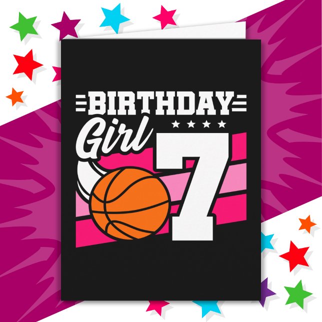 Tarjeta fiesta de baloncesto de 7 años Chica de cumpleaños (Subido por el creador)