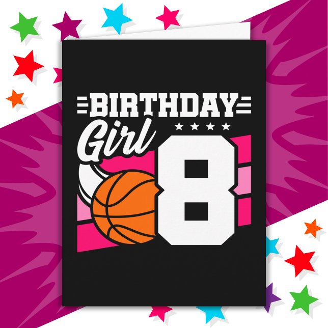 Tarjeta fiesta de baloncesto de 8 años Chica de cumpleaños (Subido por el creador)