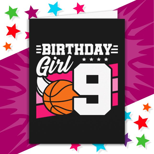 Tarjeta fiesta de baloncesto de 9 años Chica de cumpleaños (Subido por el creador)