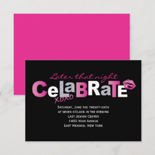 Tarjeta Fiesta de Bat Mitzvah de Bat Pink Hot Bat