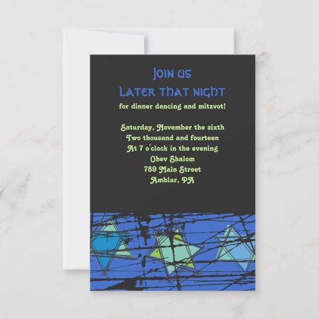 Tarjeta Fiesta de Bat Mitzvah Stars Bar (Anverso)