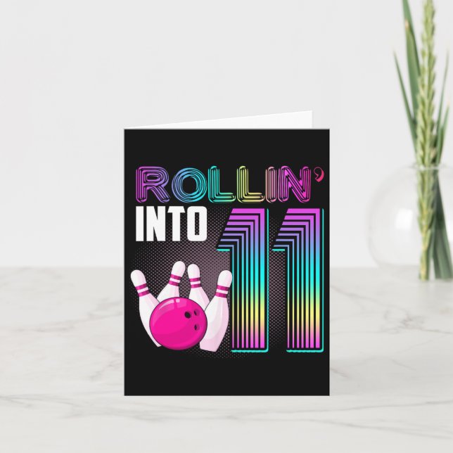 Tarjeta Fiesta de boliche Rollin' en 11 11º Chica de cumpl (Anverso)