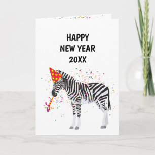 Tarjeta Fiesta de cebra - Los animales celebran Año Nuevo