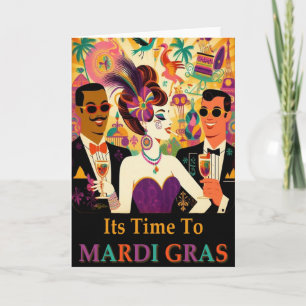 Tarjeta Fiesta de Cóctel Mardi Gras de Mitad de Siglo