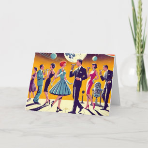 Tarjeta Fiesta de cócteles de la era espacial de mediados 