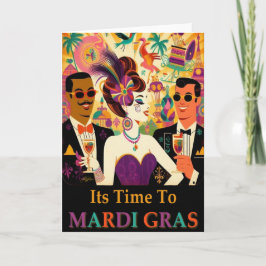 Tarjeta Fiesta de cócteles del Mardi Gras Retro de Mediado