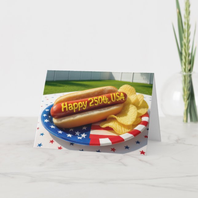 Tarjeta Fiesta de cumpleaños 250 de EE. UU. Hot Dog (Anverso)