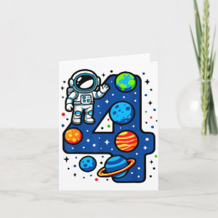 Tarjeta Fiesta de cumpleaños 4 Astronauta Niño Niña O