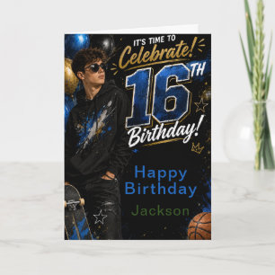 Tarjeta Fiesta de cumpleaños adolescente Oro Azul