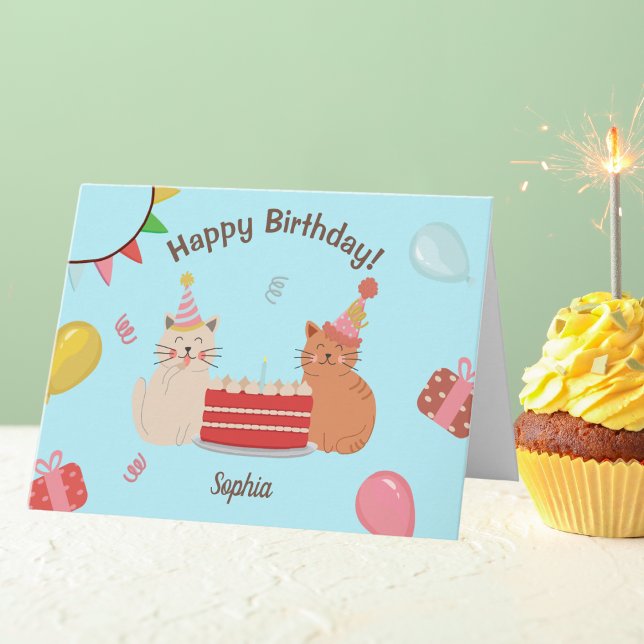 Tarjeta Fiesta de cumpleaños azul para los gatos kitanos (Subido por el creador)