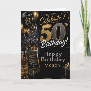 Tarjeta Fiesta de cumpleaños cincuenta de oro negro