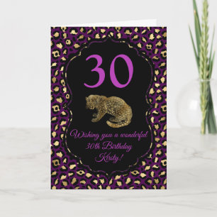 Tarjeta Fiesta de cumpleaños con estampado de leopardo púr