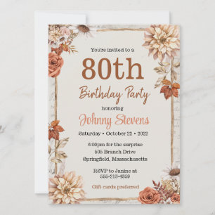 Tarjeta Fiesta de Cumpleaños con Follaje Otoñal Vintage