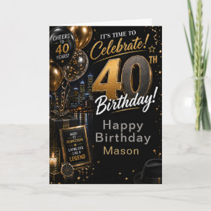 Tarjeta Fiesta de cumpleaños cuarenta de Oro Negro