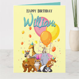 Tarjeta Fiesta de cumpleaños de animales amarillos