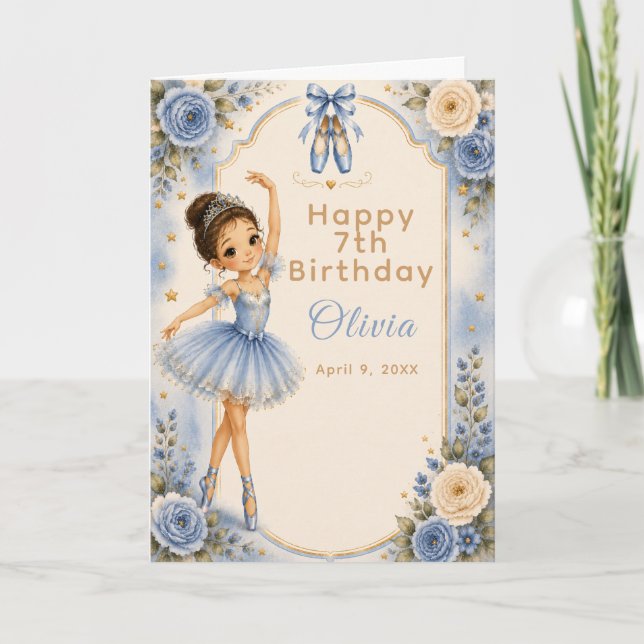 Tarjeta Fiesta de cumpleaños de bailarina azul (Anverso)