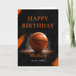 Tarjeta Fiesta de Cumpleaños de Baloncesto Naranja Negro