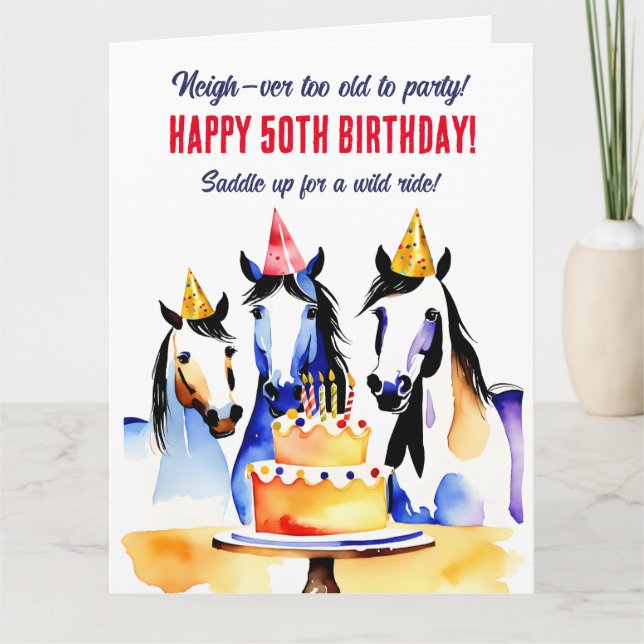 Tarjeta fiesta de cumpleaños de caballos fiestas divertida (Anverso)