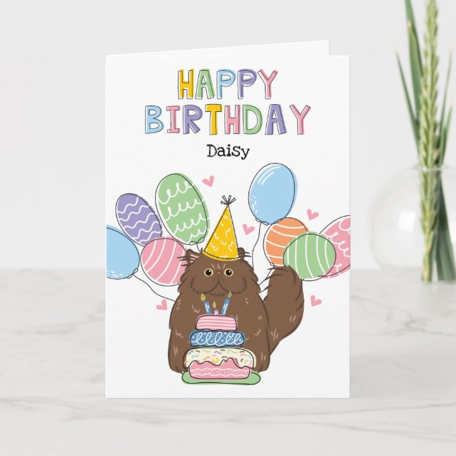 Tarjeta Fiesta de cumpleaños de cabello largo para gato pe (Anverso)